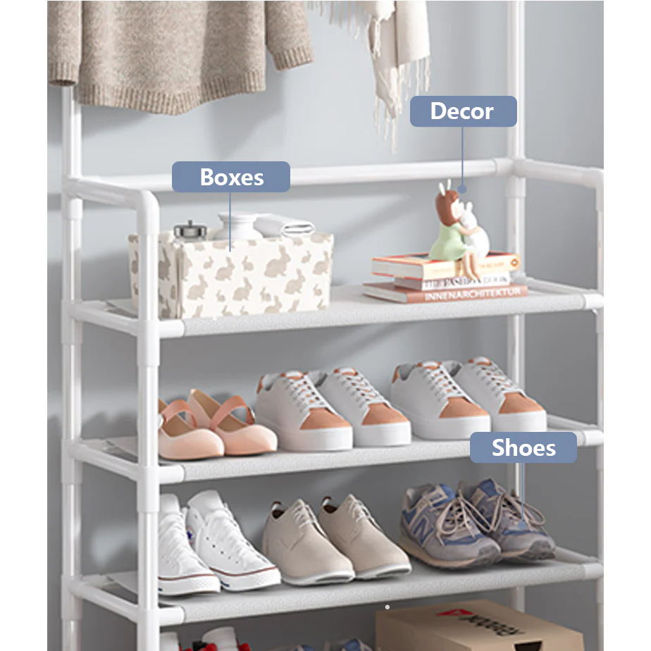 DS BS 5 Tier Multifunctional Hat Rack Shoes Rack Hall Tree-Black - Image 4