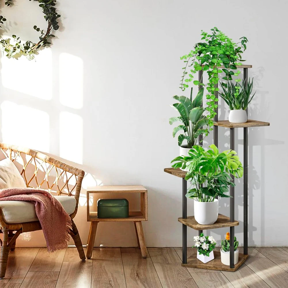 DS BS 5 Tier Plant Stand Indoor Corner Flower Shelf with MDF Boards - Image 9