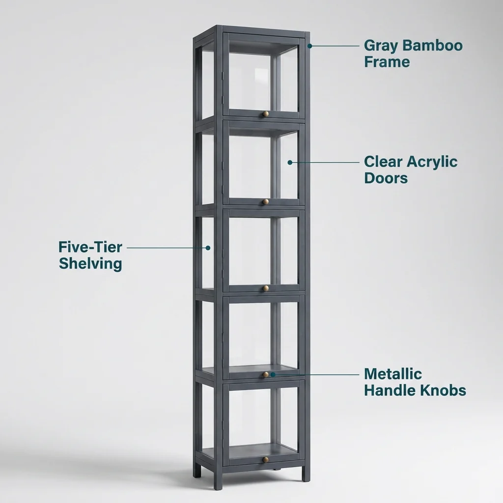 DS BS 5-Tier Tall Display Cabinet | Gray, 30cm width - Image 6