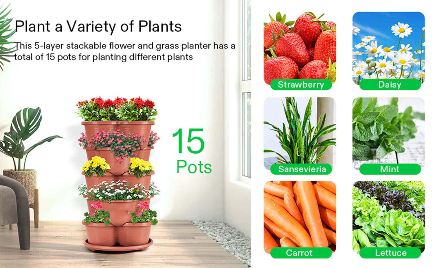 DS BS 5 Tier Vertical Stackable Planter - Image 9