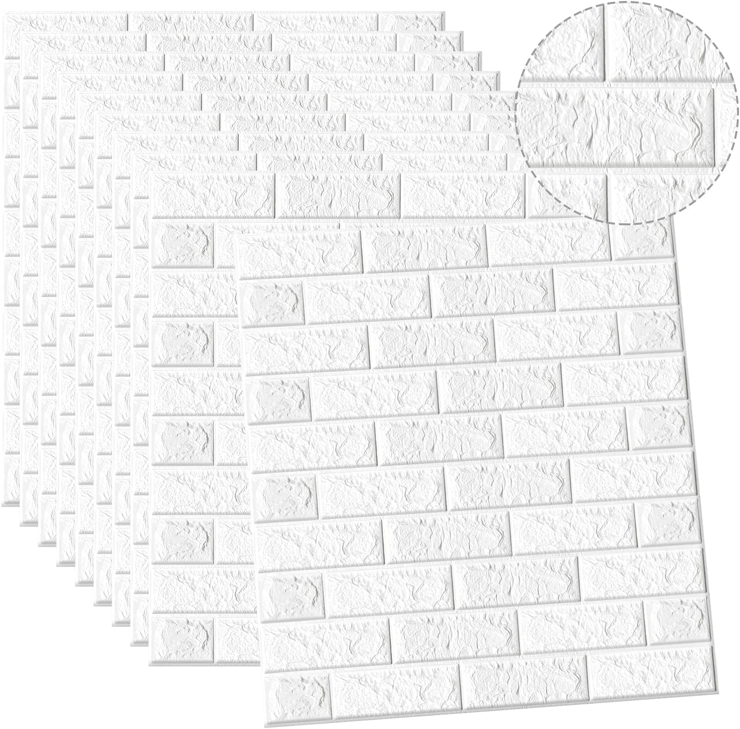 DS BS 5Pcs 3D Brick Self Adhesive Wallpaper Panels 70X75CM-White