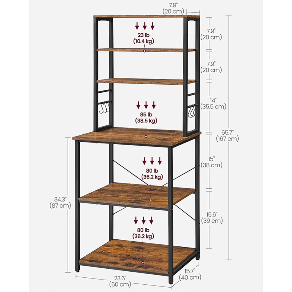 DS BS 6-Tier Kitchen Microwave Oven Rack - Rustic Brown - Image 5