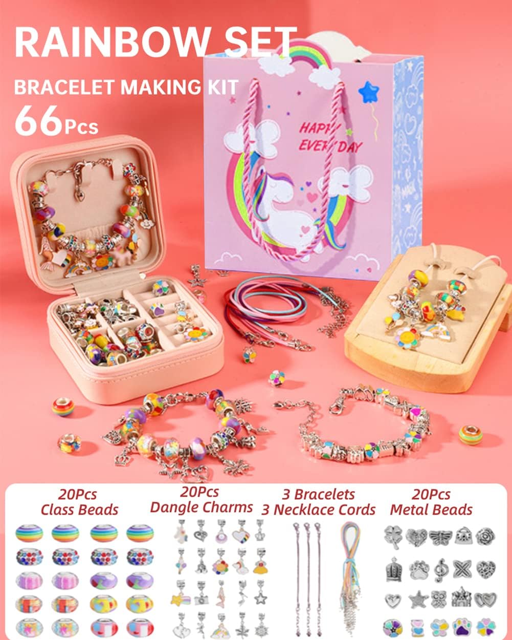 DS BS 66Pcs Charm Bracelet Making Kit for Girls-Rainbow - Image 5