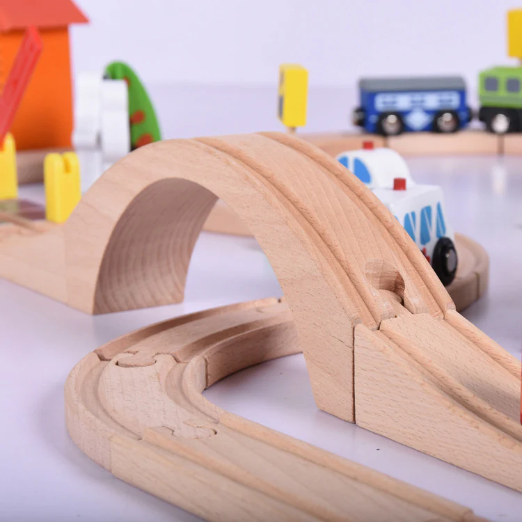 DS BS 69 Pieces Wooden Train Tracks & Trains Construction Toys - Image 10