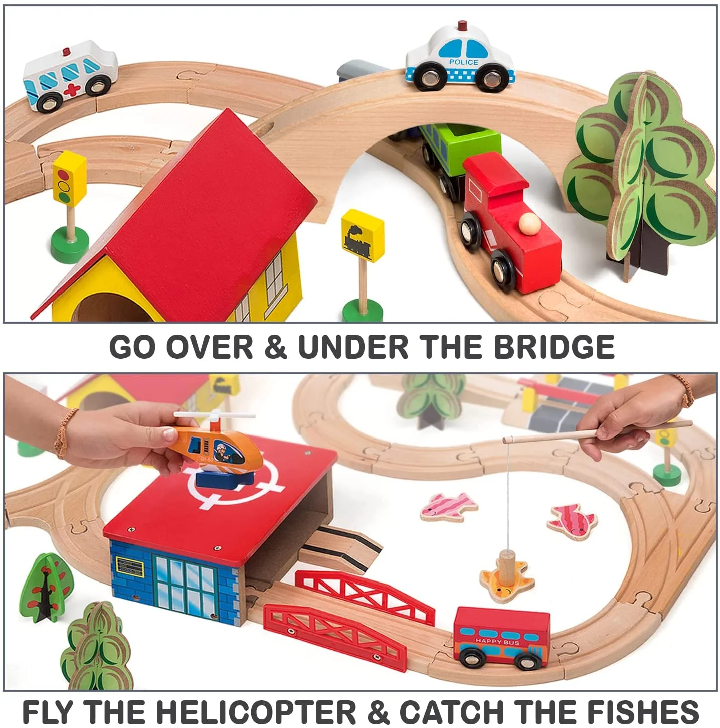 DS BS 69 Pieces Wooden Train Tracks & Trains Construction Toys - Image 3