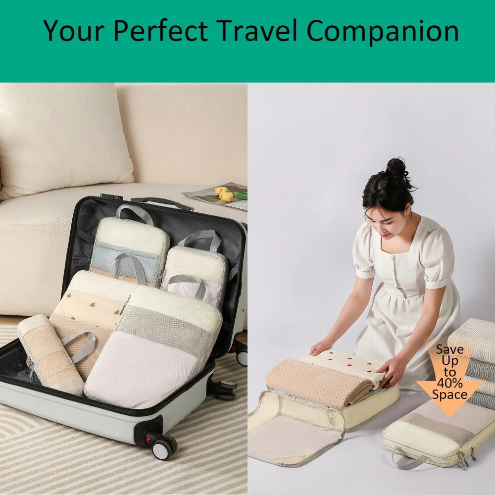 DS BS 6pcs Compression Packing Cubes Travel Luggage Organizer Set - Grey - Image 3