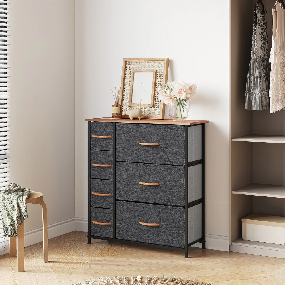 DS BS 7 Drawers Steel Frame Fabric Storage Chest-Dark Gray - Image 2