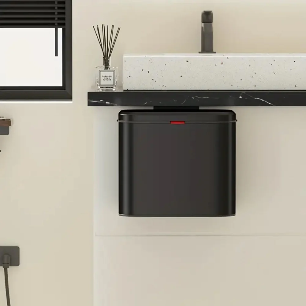 DS BS 8L Hanging Kitchen Trash Bin - Matte Black - Image 2