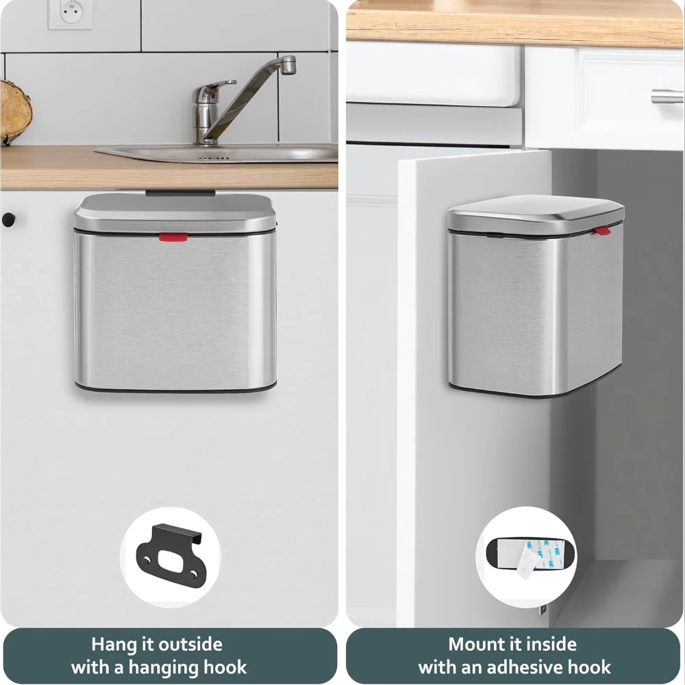 DS BS 8L Hanging Kitchen Trash Bin - Matte Black - Image 6