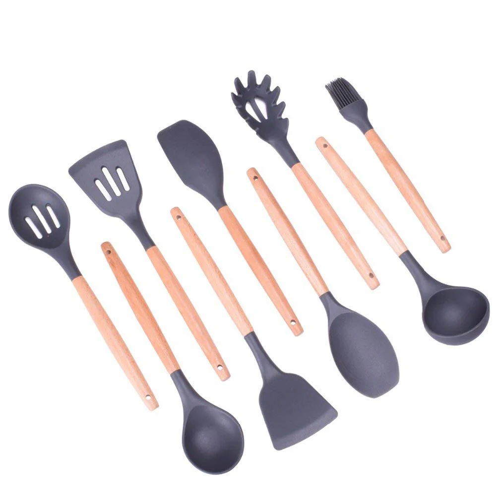 DS BS 9 Piece Wood and Silicone Kitchen Utensil Set - Image 3