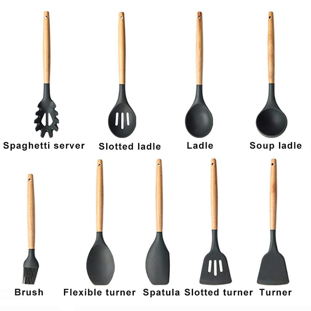 DS BS 9 Piece Wood and Silicone Kitchen Utensil Set - Image 4