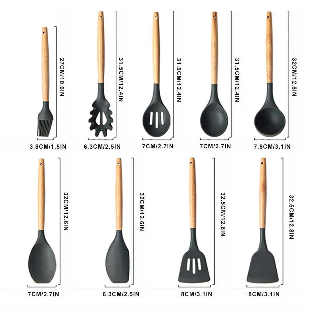 DS BS 9 Piece Wood and Silicone Kitchen Utensil Set - Image 5