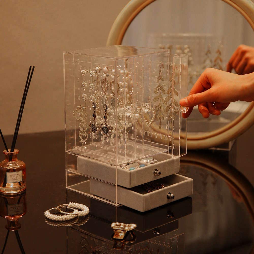 DS BS Acrylic Earring Holder and Jewelry Organizer 3 Slots 2 Drawers - Image 5