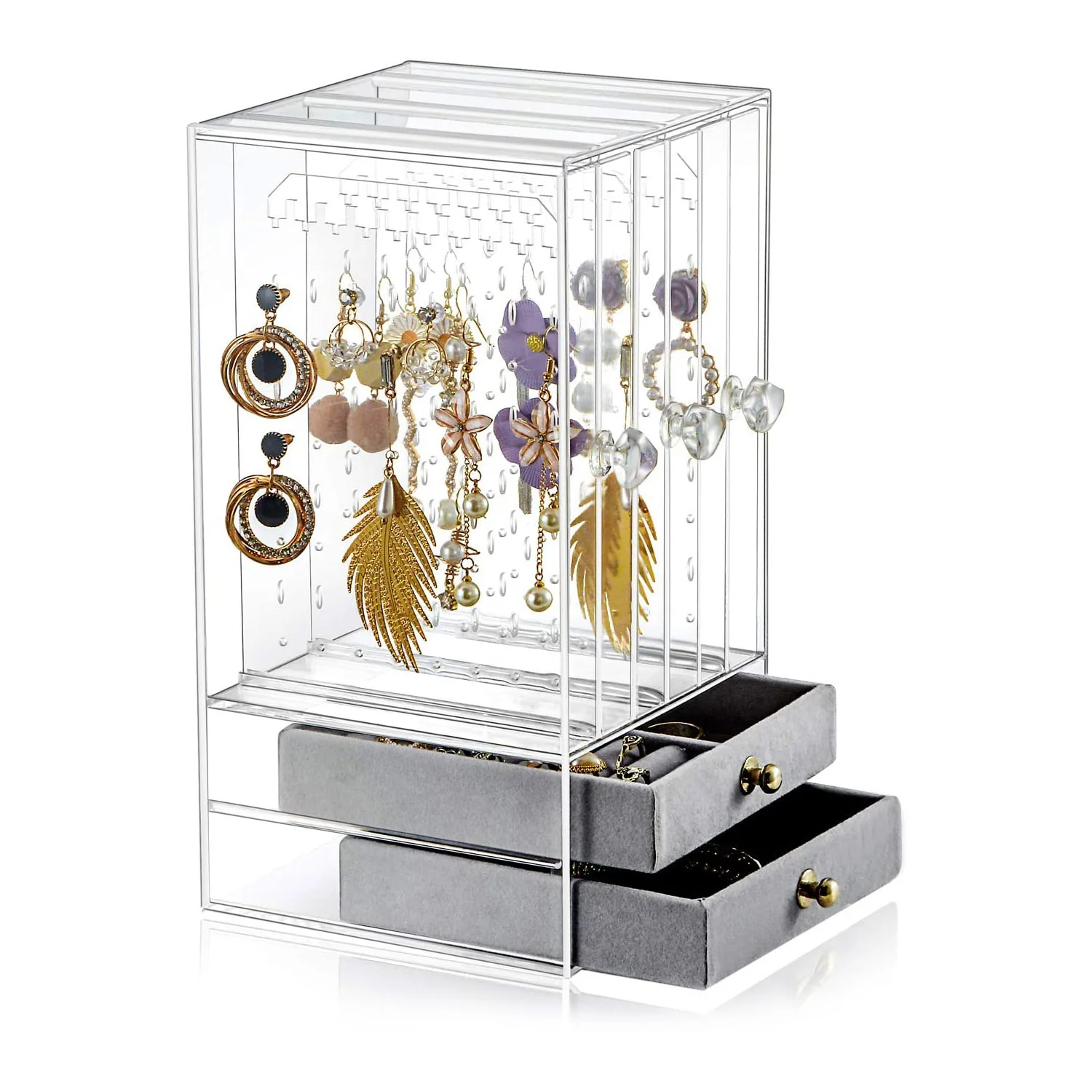 DS BS Acrylic Earring Holder and Jewelry Organizer 3 Slots 2 Drawers - Image 7