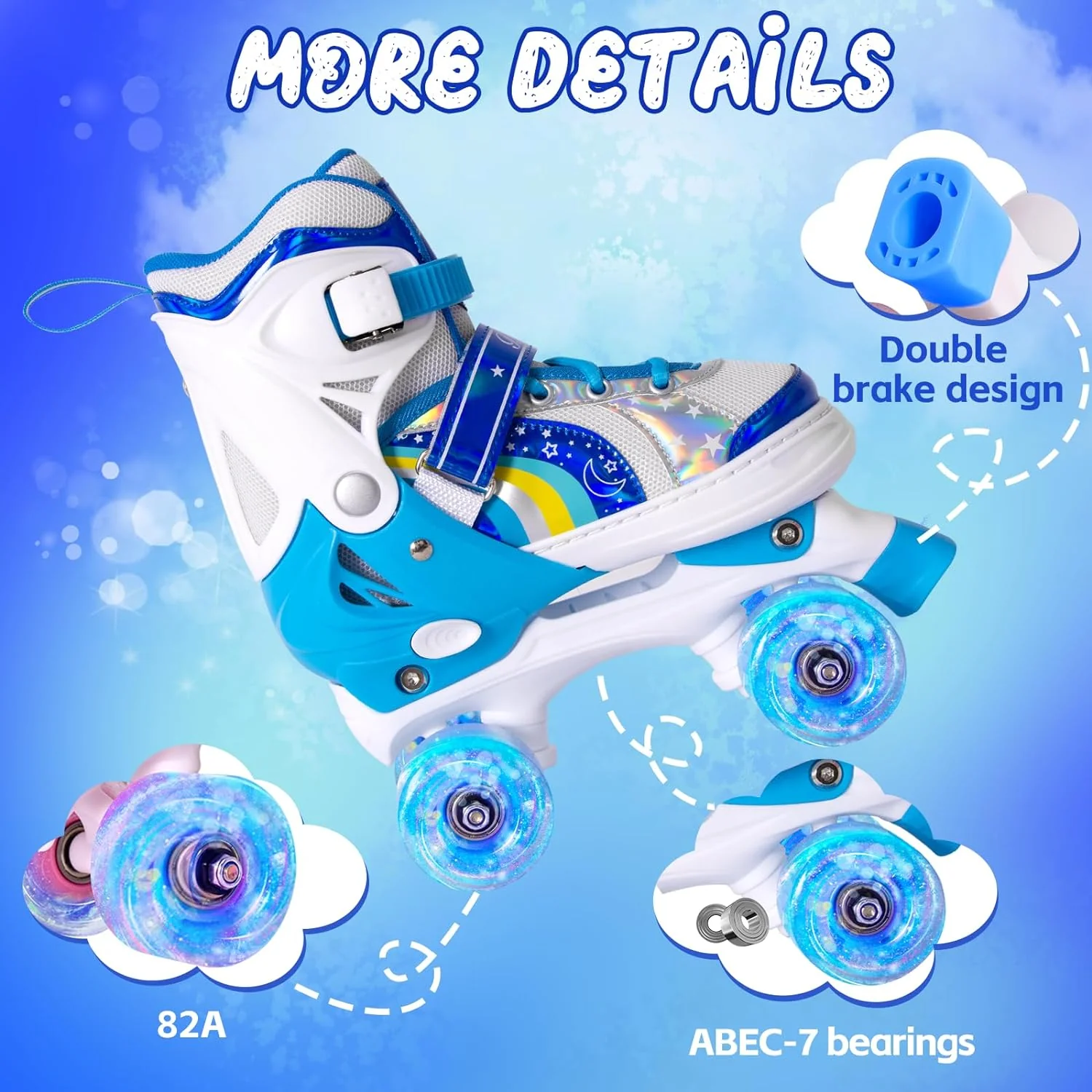 DS BS Adjustable Kids Roller Skates M Size 35-38 Blue - Image 3