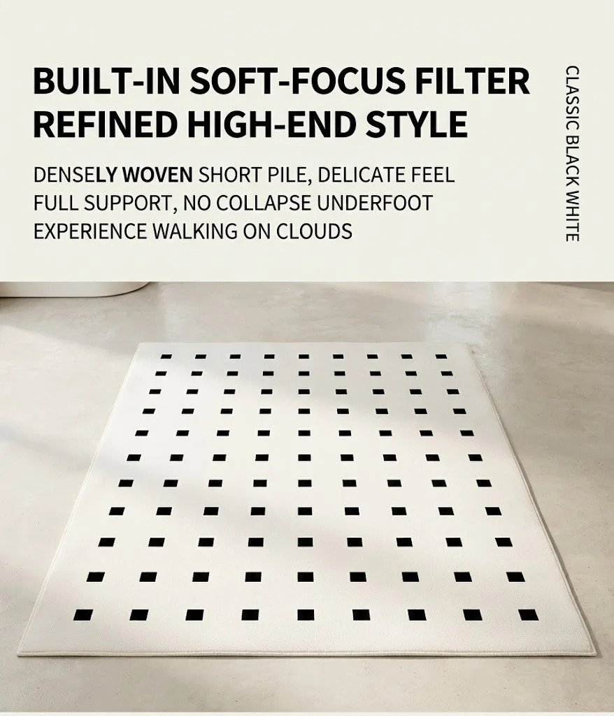 DS BS Area Rug 200x300cm Modern Minimalist Living Room Carpet - Pure White Grid - Image 5