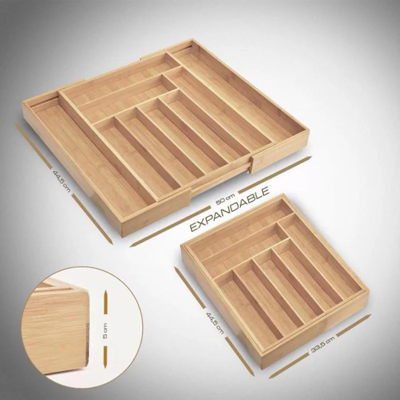 DS BS Bamboo Expandable Drawer Organizer for Utensils-9 Compartments - Image 7