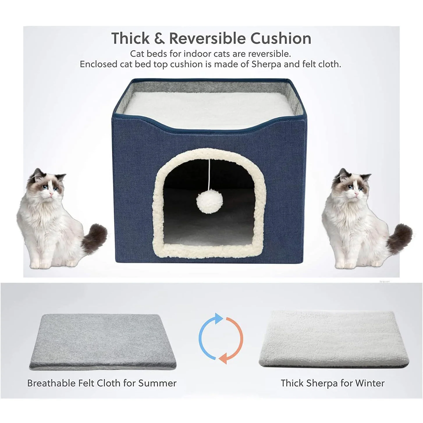 DS BS Cat Cave for Pet Cat House with Hanging Ball and Scratch Pad-Blue - Image 2