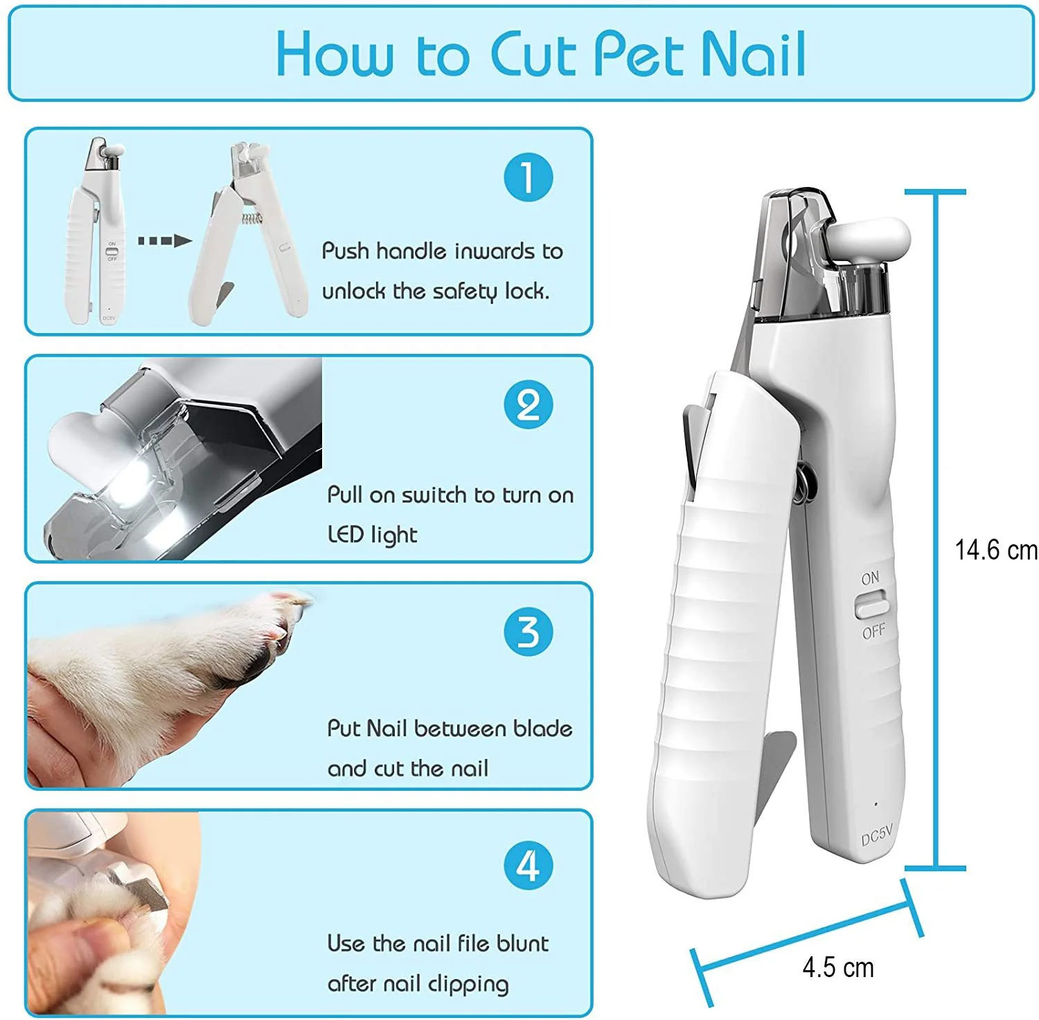 DS BS Cat Dog LED Light Nail Clippers with Nail File - Image 7