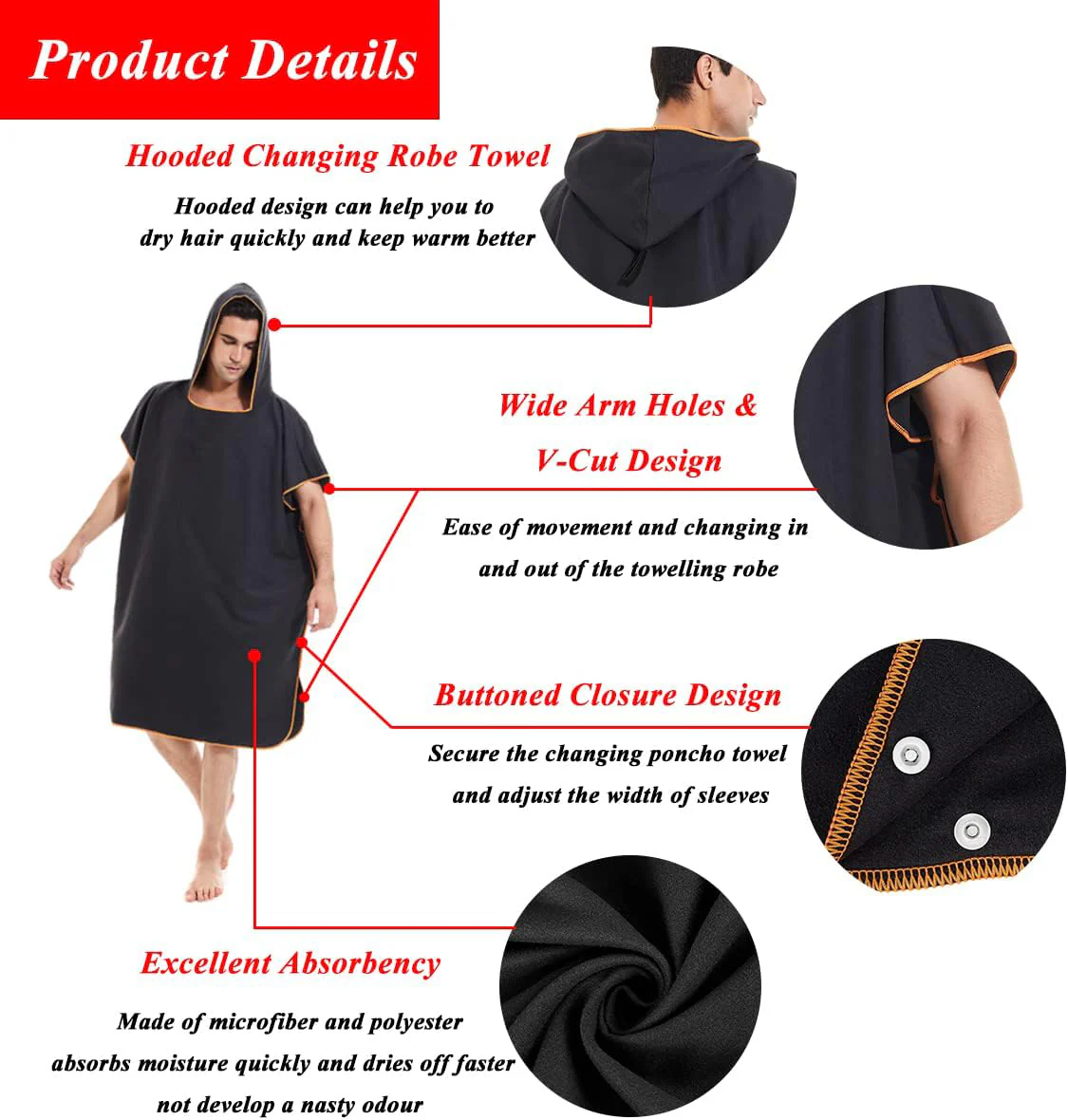 DS BS Changing Robe Towel with Hood - Black - Image 4