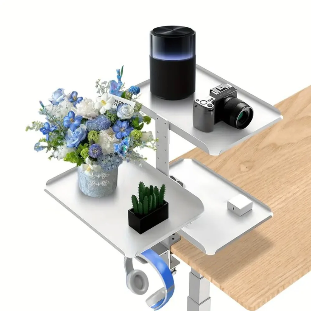 DS BS Clamp On Desk Shelf with 3 Adjustable Trays-White - Image 2