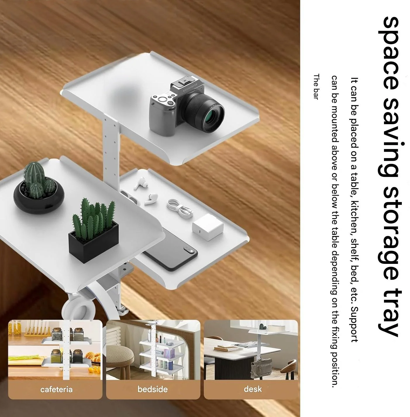 DS BS Clamp On Desk Shelf with 3 Adjustable Trays-White - Image 3