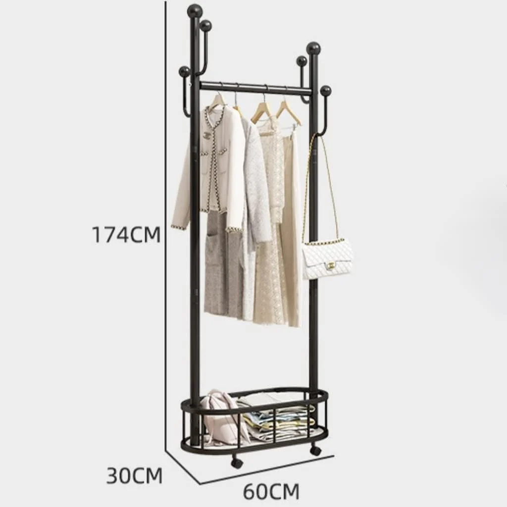 DS BS Clothes Rack On Wheels with Storage Basket-Black - Image 2