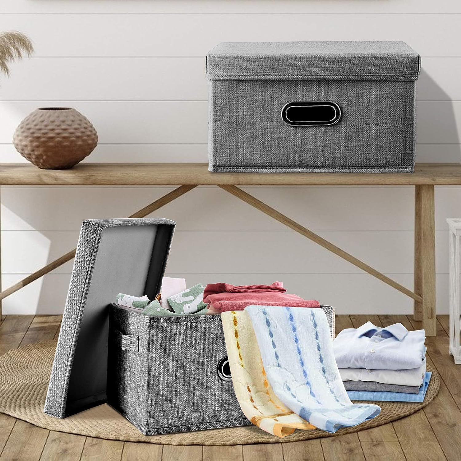 DS BS Collapsible Storage Bins with Lids and Handles-L - Image 3