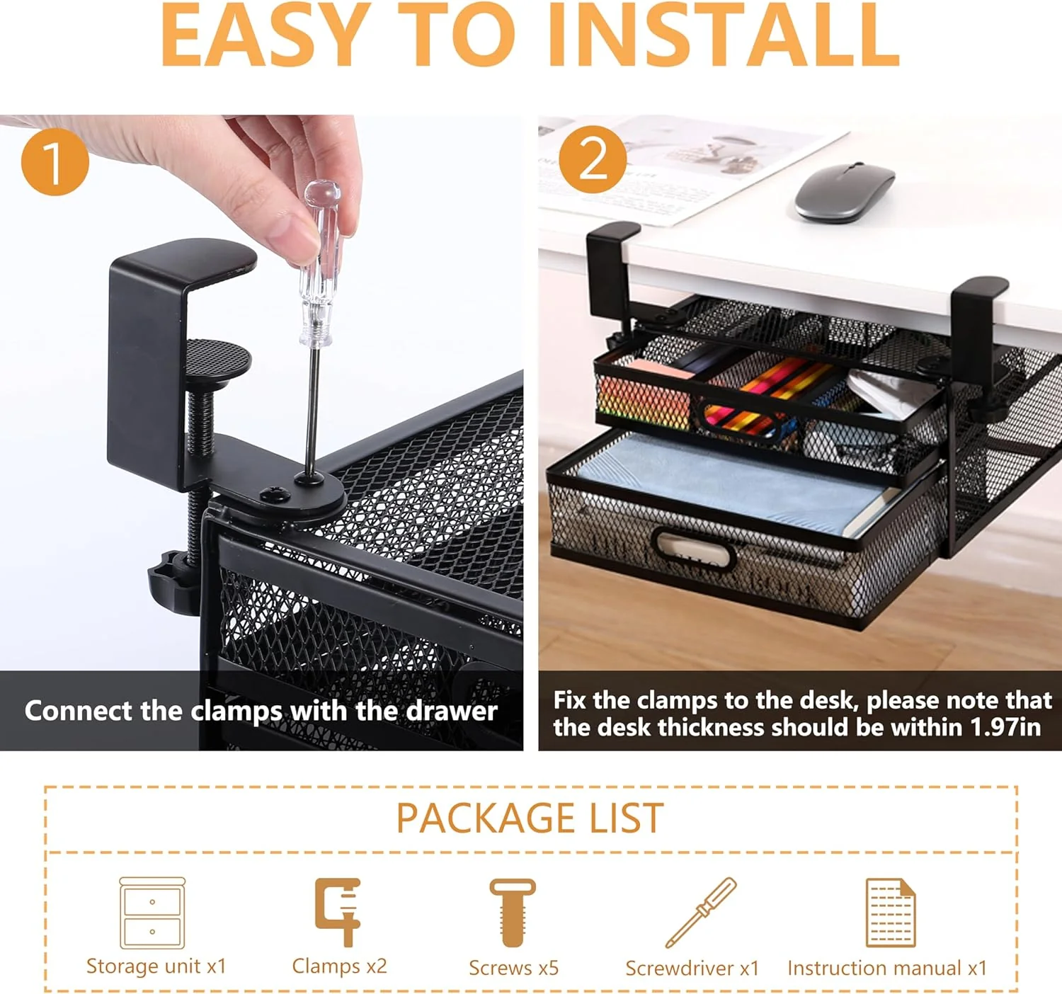 DS BS Dual Sliding Drawer Under Desk Drawer Organizer - Image 4