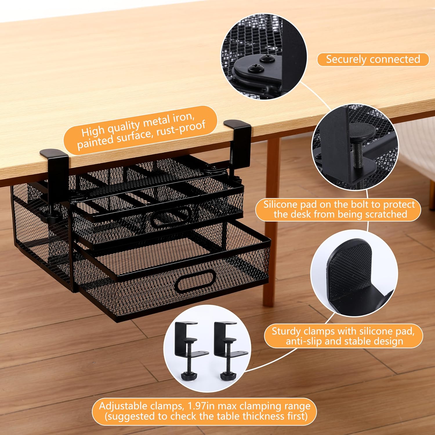 DS BS Dual Sliding Drawer Under Desk Drawer Organizer - Image 6