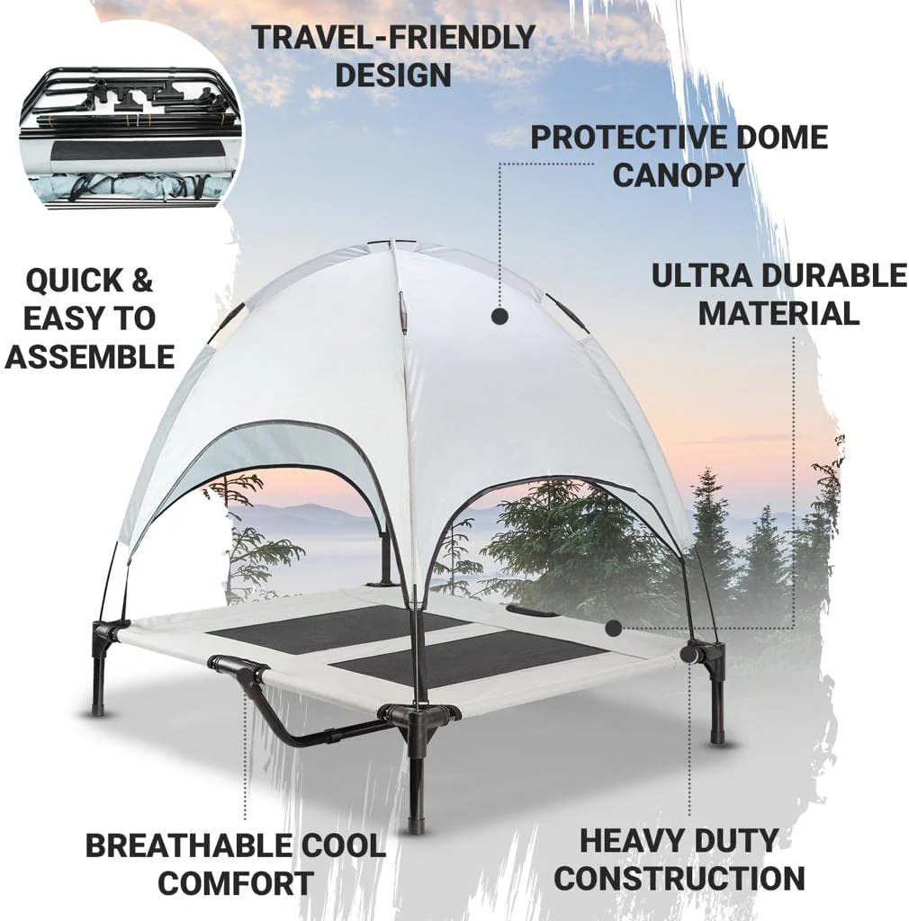 DS BS Elevated Outdoor Dog Bed with Canopy-L - Image 4