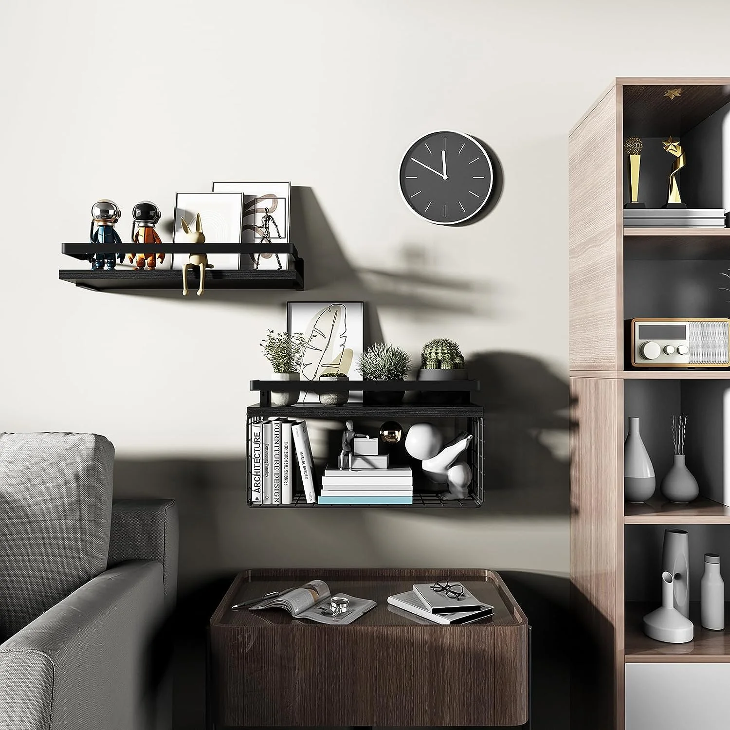DS BS Floating Bathroom Shelves Wall Mounted with Wire Basket - Image 3