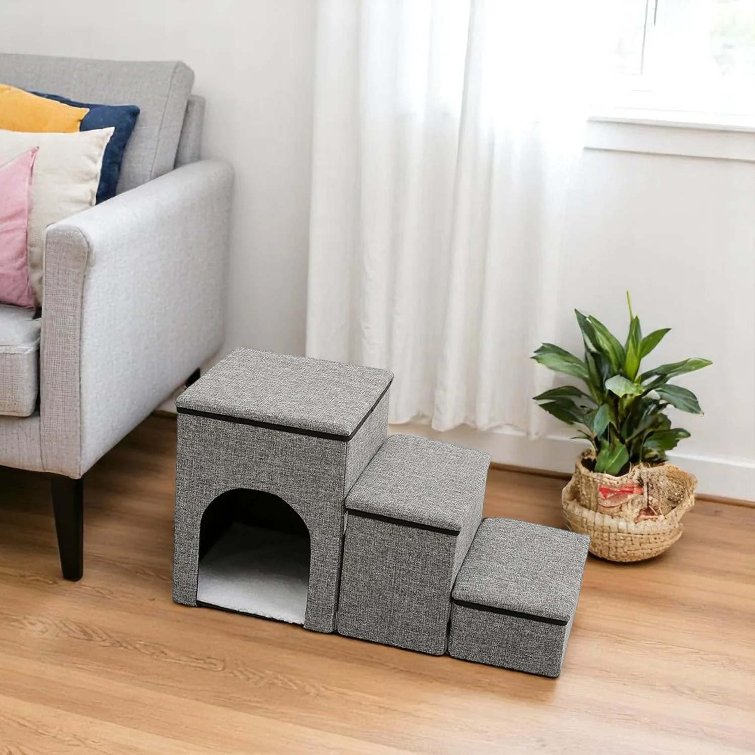DS BS Foldable 3-Step Pet Stairs with Hidden Condo Storage - Image 7
