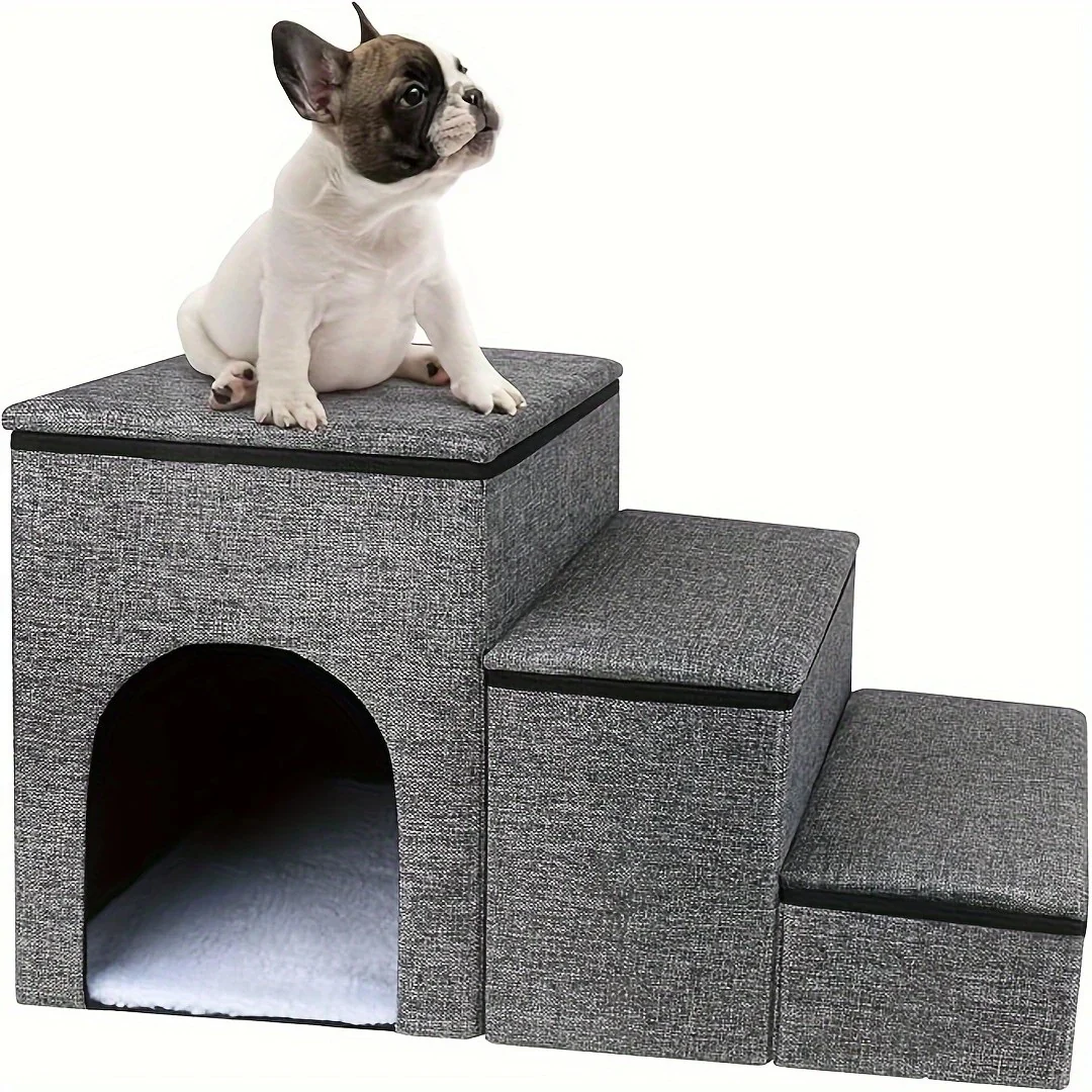 DS BS Foldable 3-Step Pet Stairs with Hidden Condo Storage - Image 9