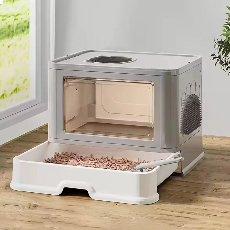 DS BS Foldable Cat Litter Box with Drawer, Enclosed Cat Toilet with Top Exit - Image 5