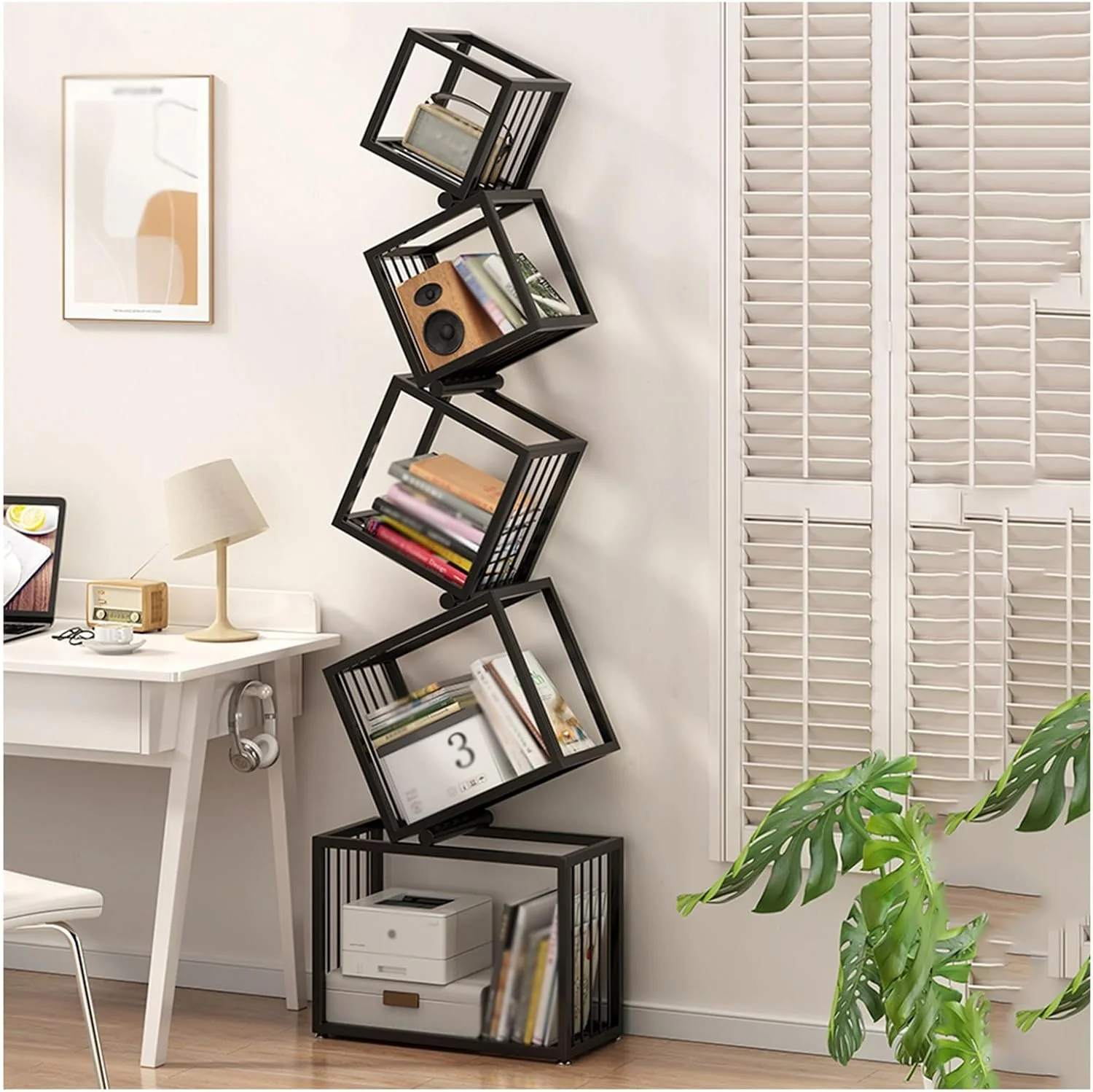 DS BS Geometric Stacking Bookshelf 183cm Tall Modern Carbon Steel Storage Rack - Image 3