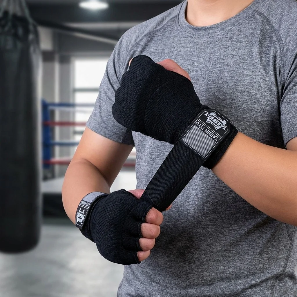 DS BS Half Finger Gel Boxing Hand Wraps | Black - Image 2