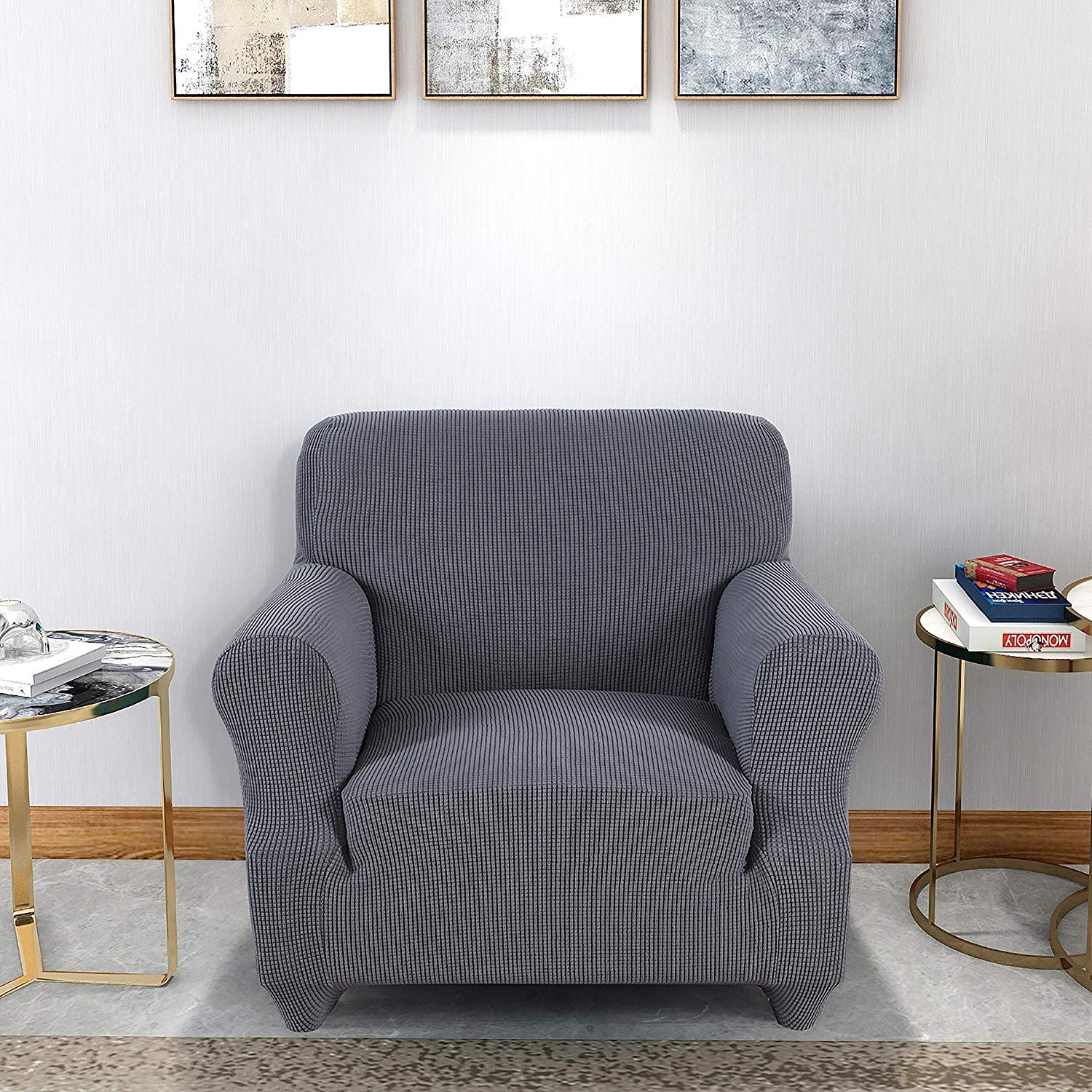DS BS High Stretch Sofa Couch Slipcover One Seat-Gray - Image 3