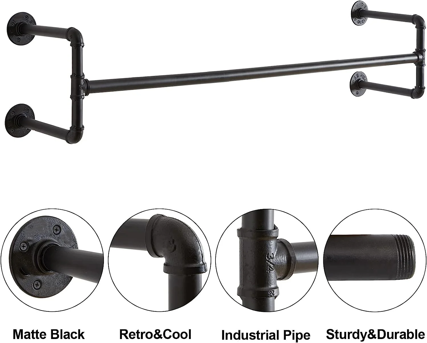 DS BS Industrial Pipe Garment Bar - 115CM - Image 3