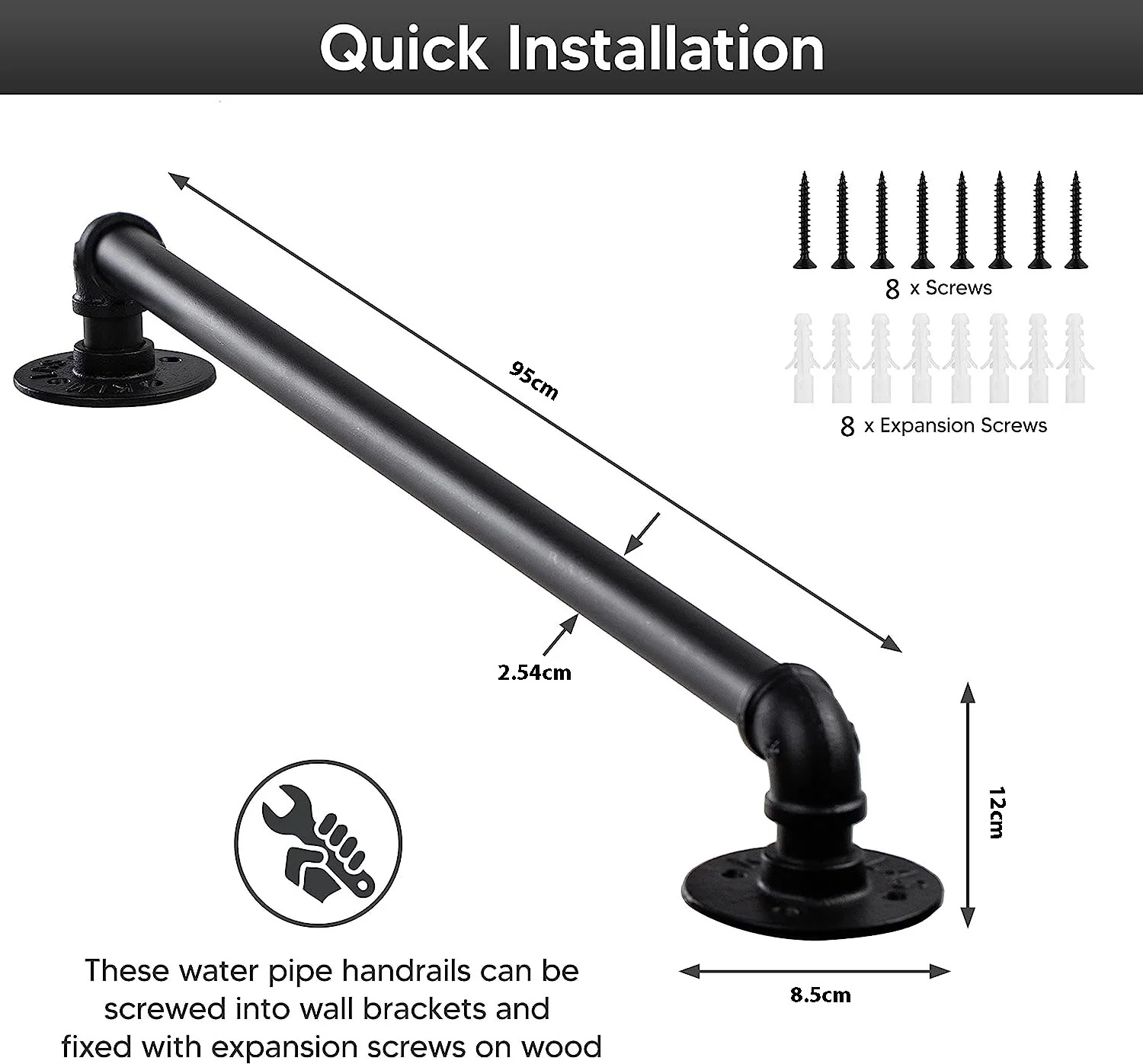 DS BS Industrial Pipe Stair Handrail-95CM - Image 11