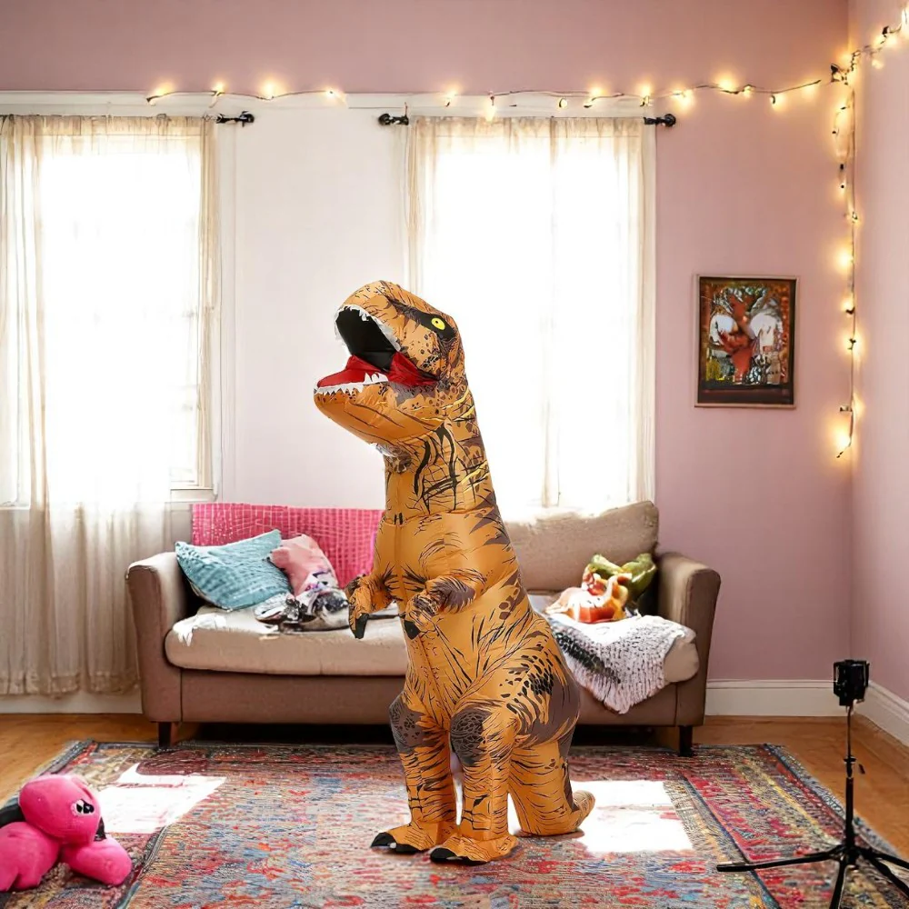 DS BS Inflatable Muscle T-Rex Costume – Brown Dinosaur Suit with Fan and Battery Box - Image 8
