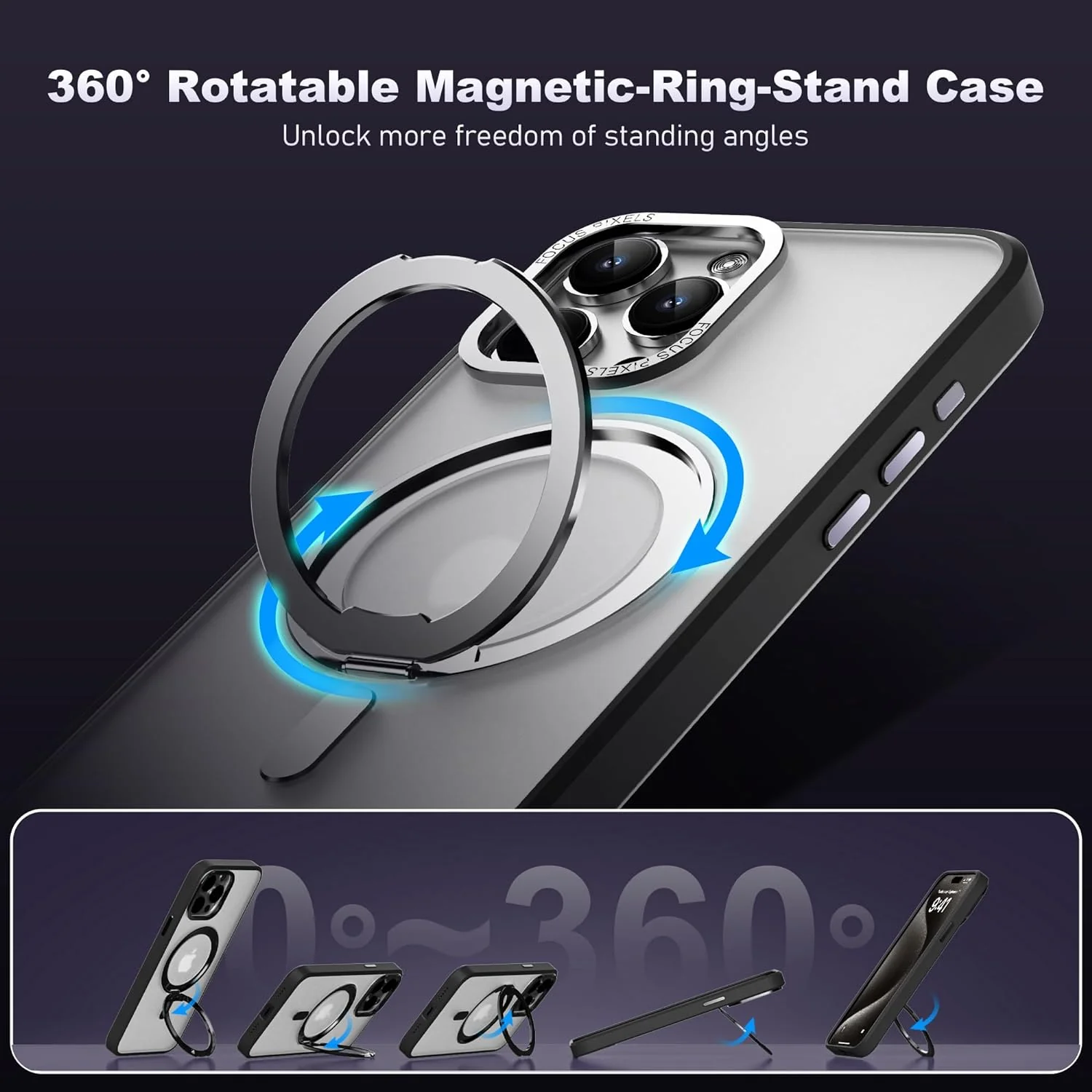 DS BS iPhone 15 Case with 360°Rotatable Magnetic Ring Stand - Image 7