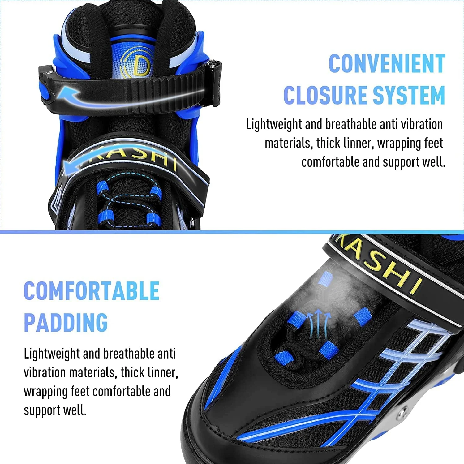DS BS Kids Adjustable Inline Skates with Light Up Wheels Size27-32 Blue - Image 3