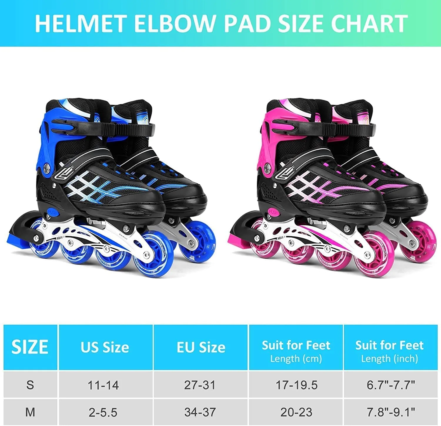 DS BS Kids Adjustable Inline Skates with Light Up Wheels Size33-37Pink - Image 4
