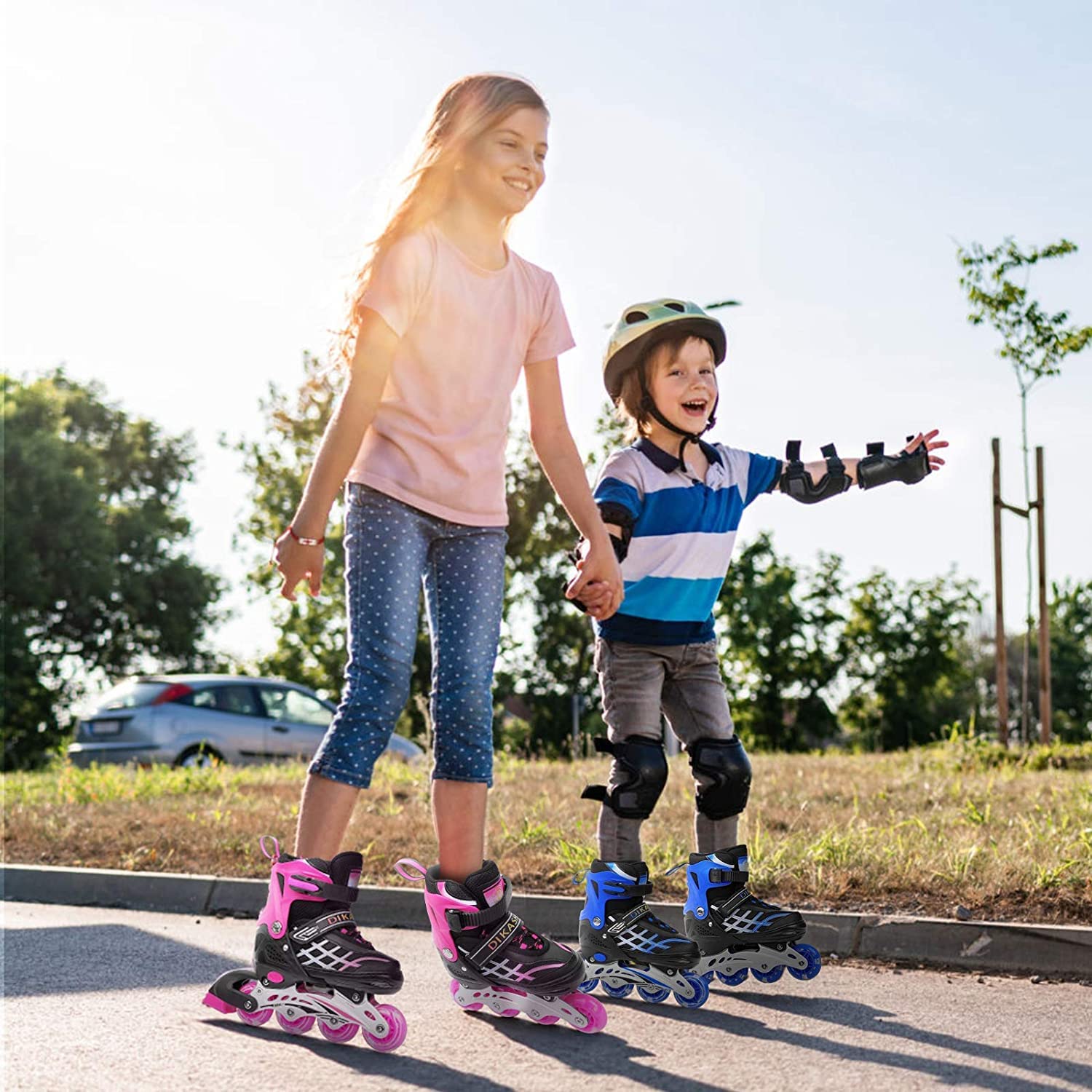 DS BS Kids Adjustable Inline Skates with Light Up Wheels Size33-37Pink - Image 8