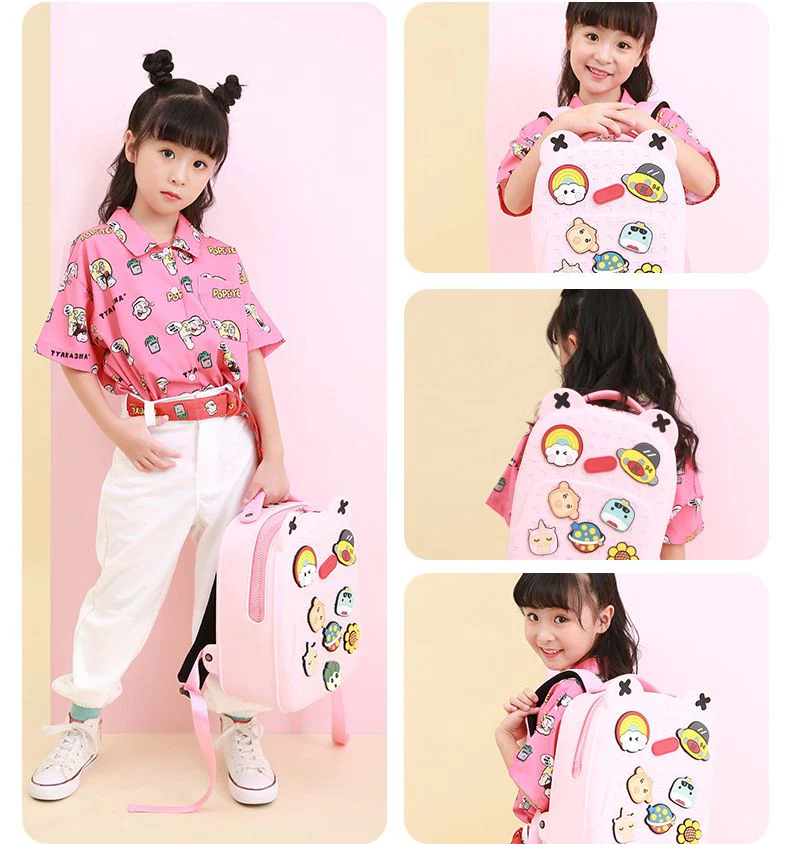 DS BS Kids Tide Cartoon Backpack-Pink - Image 3