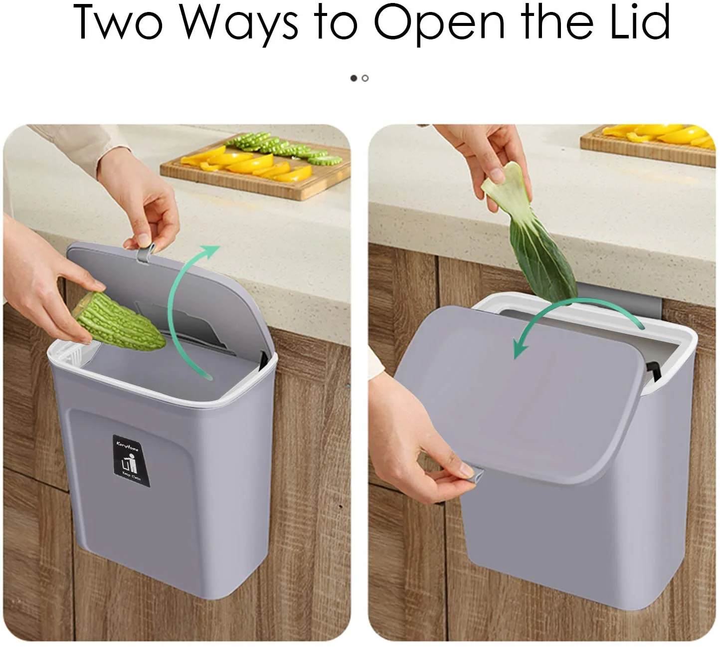 DS BS Kitchen Cabinet Door Hanging Trash Can with Lid-Gray - Image 3