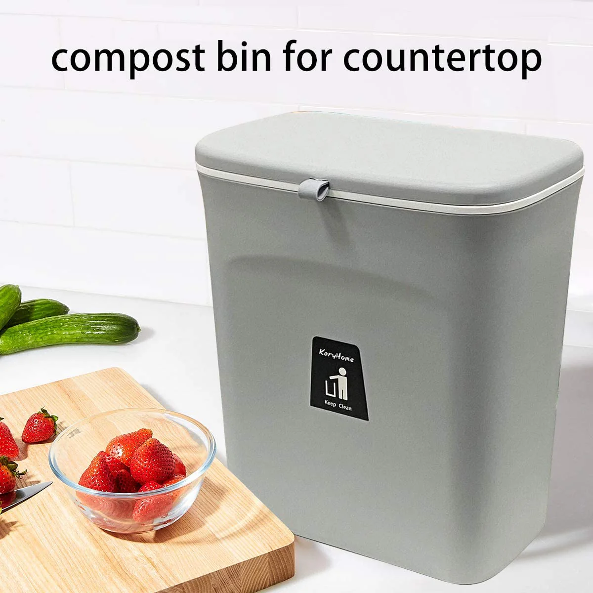 DS BS Kitchen Cabinet Door Hanging Trash Can with Lid-Gray - Image 4