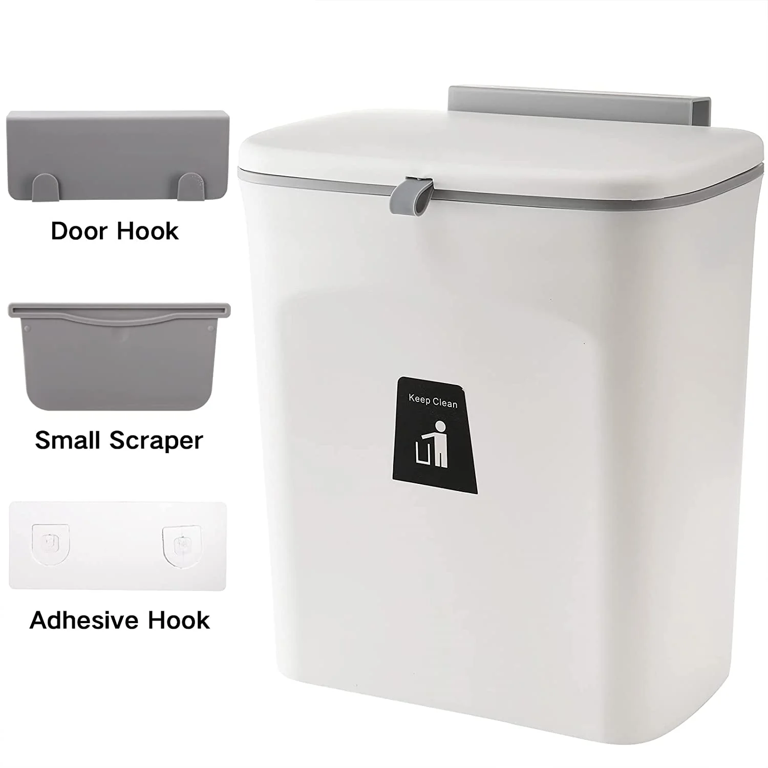 DS BS Kitchen Cabinet Door Hanging Trash Can with Lid-White - Image 3