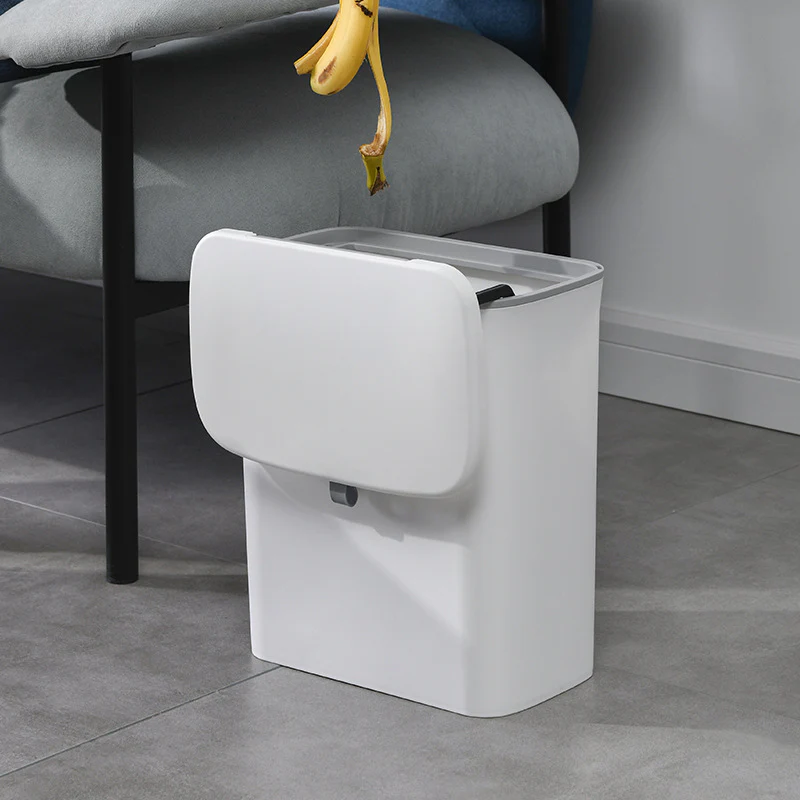DS BS Kitchen Cabinet Door Hanging Trash Can with Lid-White - Image 7